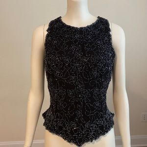 J Kara Black beaded sleeveless blouse cocktail formal mother of bride holiday